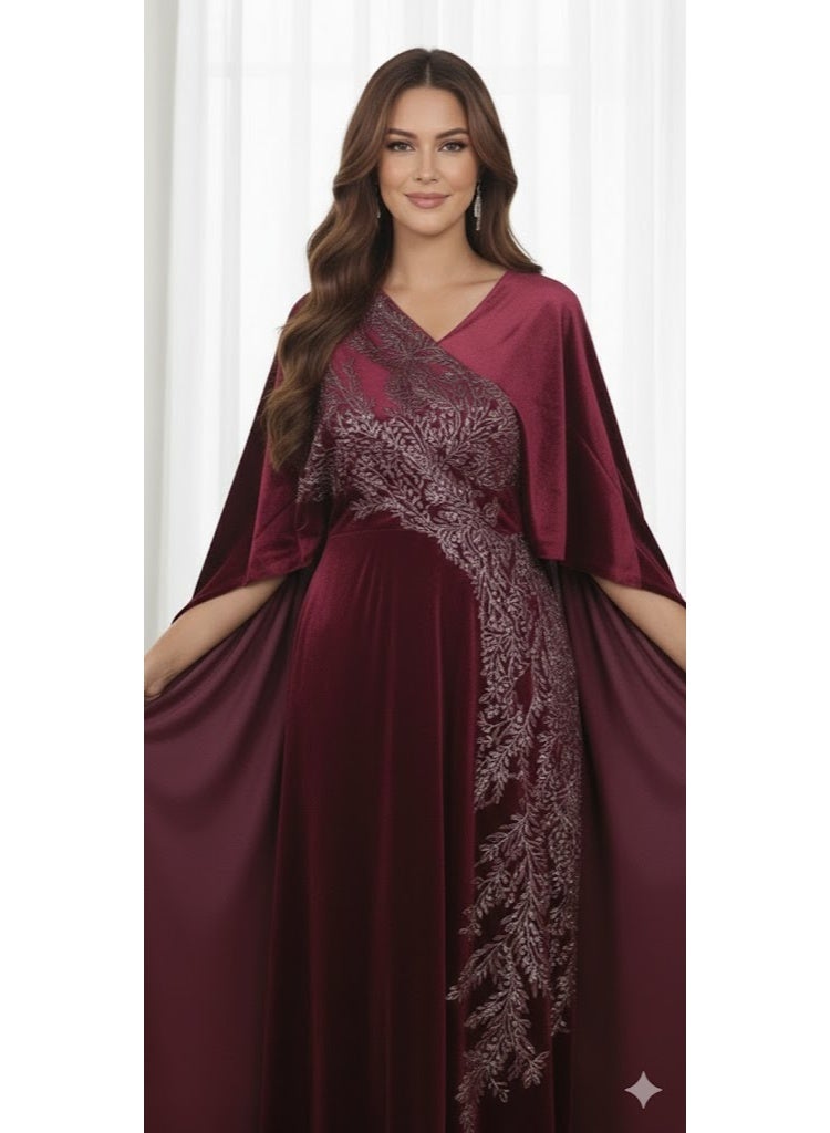 FULL JOY Luxurious Evening Dress with Wide, Flowing Silhouette and Draped Cape Sleeves, Fashion and Modern Dress. - Image 4
